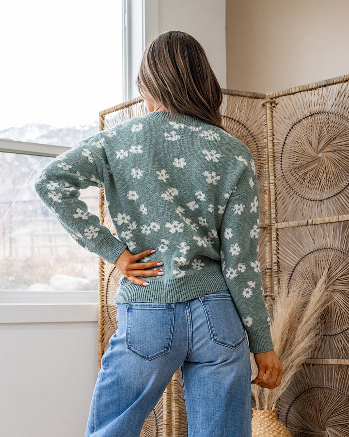 NEW! Adria Textured Floral Sweater - Sea Green Be Cool