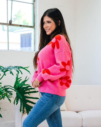 Della Pink and Red Flower Sweater FINAL SALE  Bibi   