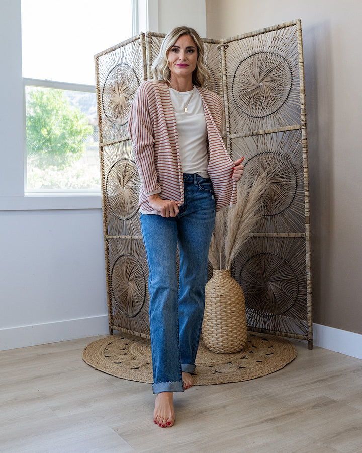 NEW! Brenda Striped Dolman Sleeve Open Cardigan - Auburn