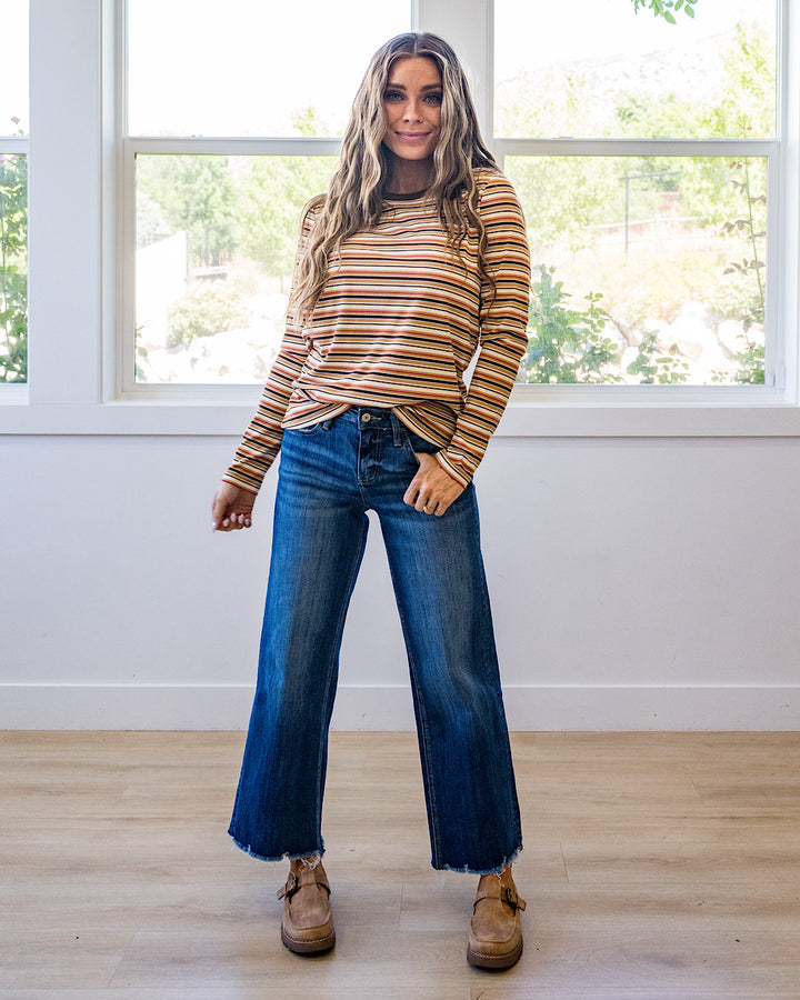 NEW! Bobbie Striped Micro Ribbed Top - Camel & Ivory