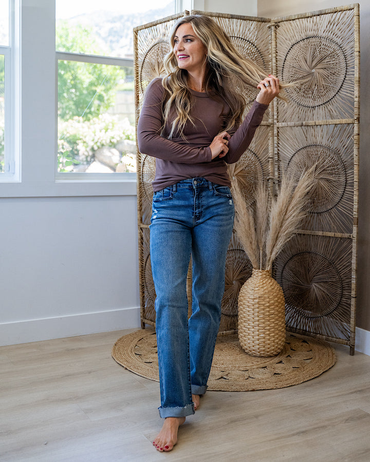 NEW! Elle Long Sleeve Knit Top - Brown Be Cool