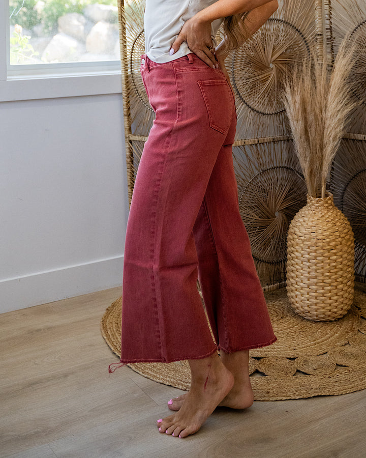 NEW! Mae Wide Leg Cropped Jeans - Cabernet Zenana