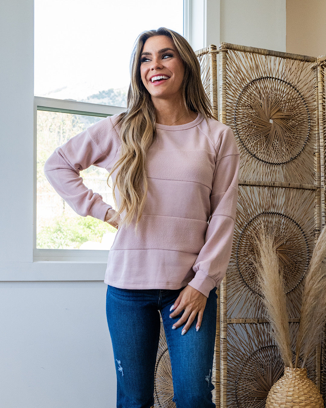 Colette Fabric Blocked Sweater - Blush  Staccato   