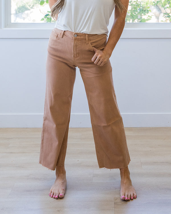NEW! Vervet Skye Wide Leg Non Distressed Crop Jeans - Mocha Vervet