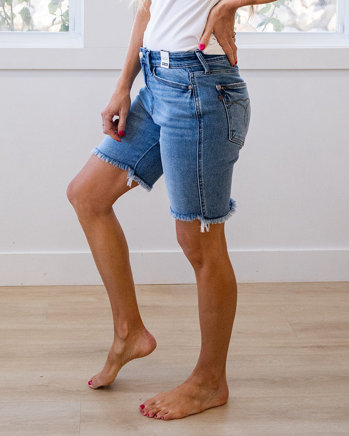 NEW! Judy Blue Britta Fray Hem Bermuda Shorts