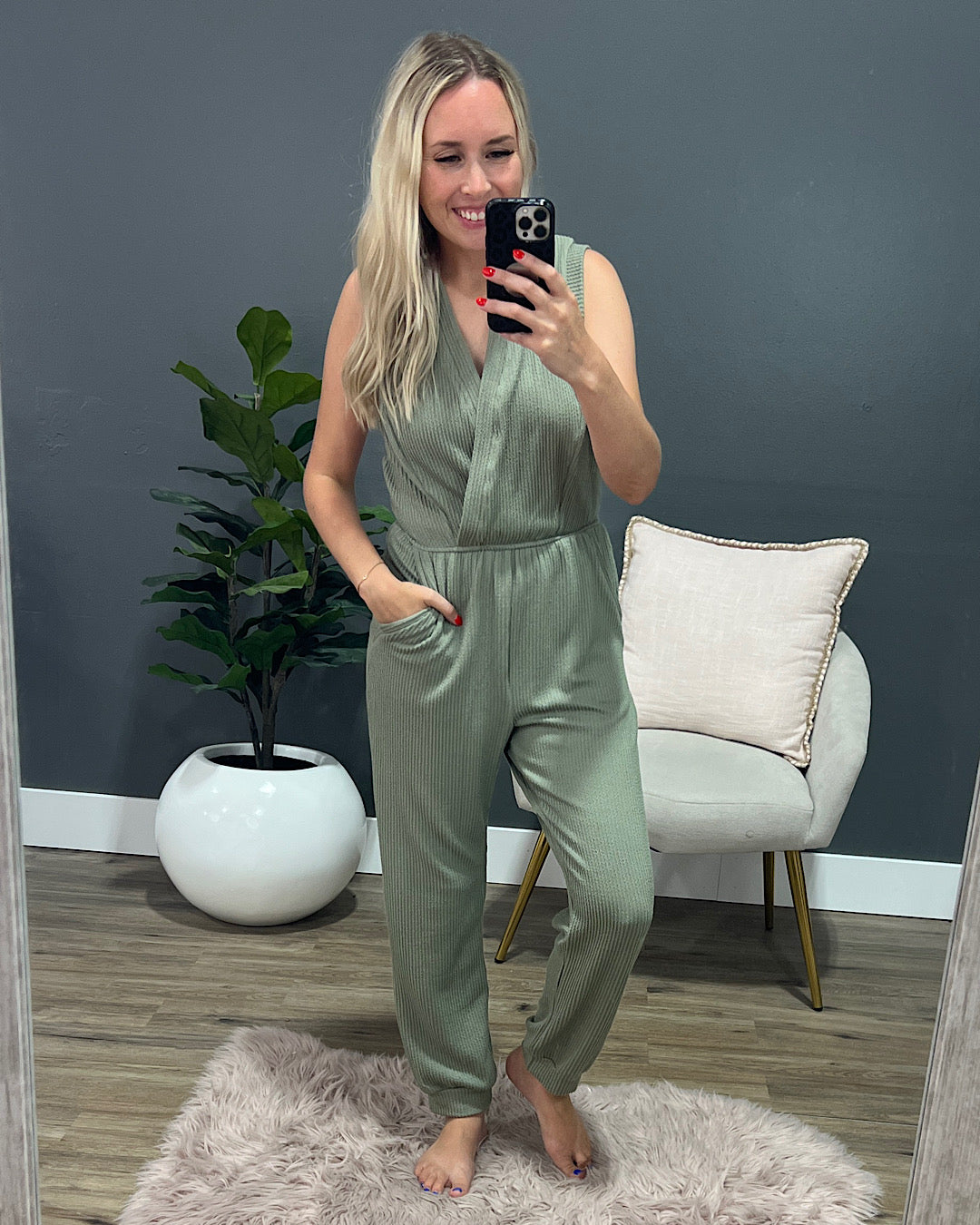 Erin Hooded Corded Jumpsuit - Light Olive FINAL SALE Ces Femme