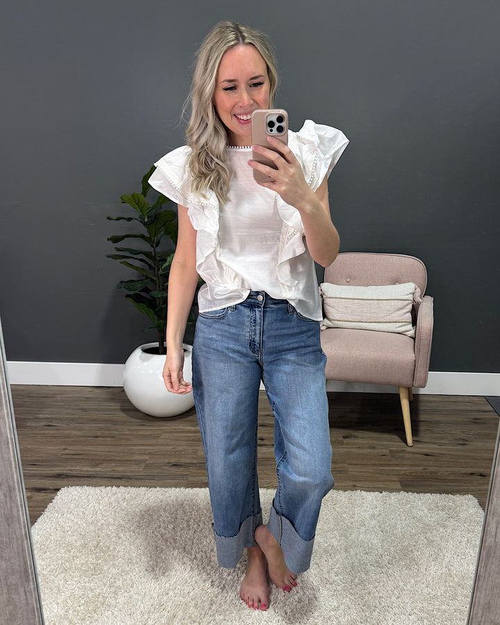 Sophie Ruffled Blouse with Lace Trim - Ivory Heyson