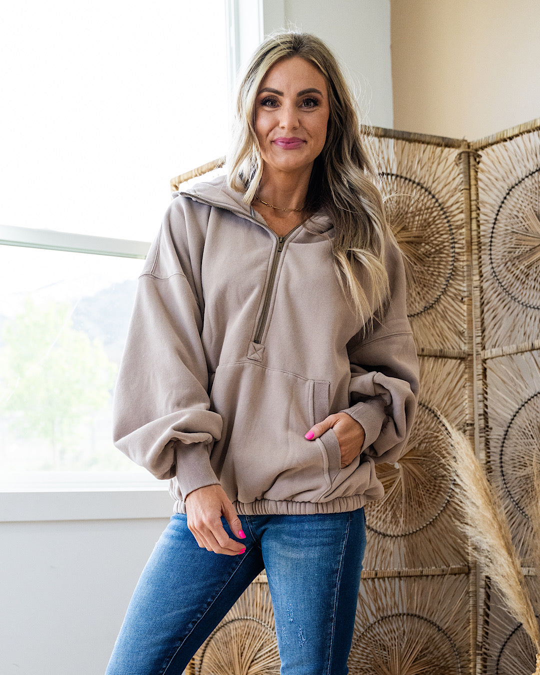 Ampersand Ave Oversized HalfZip Sweatshirt - Sand  Ampersand Ave   