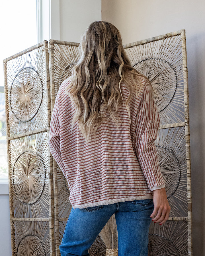 NEW! Brenda Striped Dolman Sleeve Open Cardigan - Auburn
