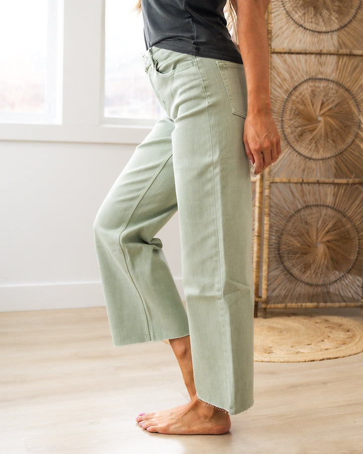 Vervet Skye Wide Leg Non Distressed Crop Jeans - Desert Sage  Vervet   