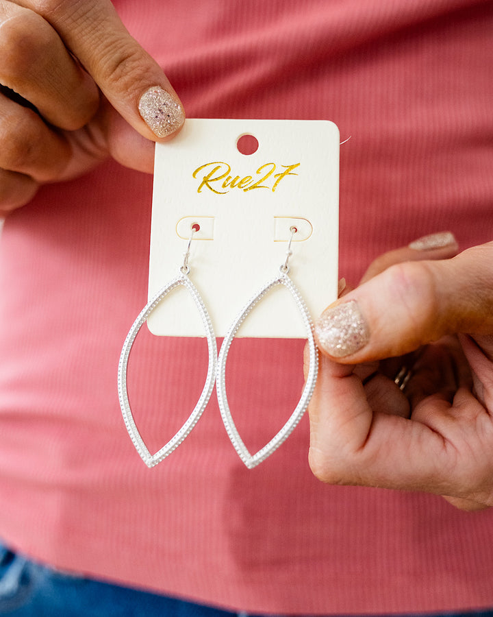 NEW! Textured Metal Marquise Shaped Dangle Earrings - Silver Trendy Wholesale