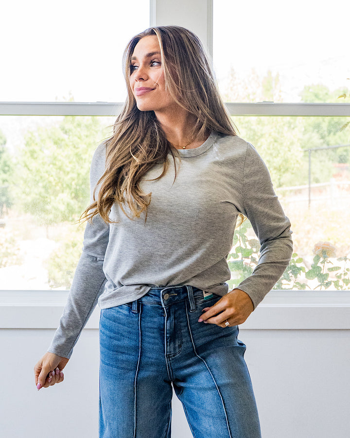 NEW! Sydney Micro Ribbed Top - Heather Gray
