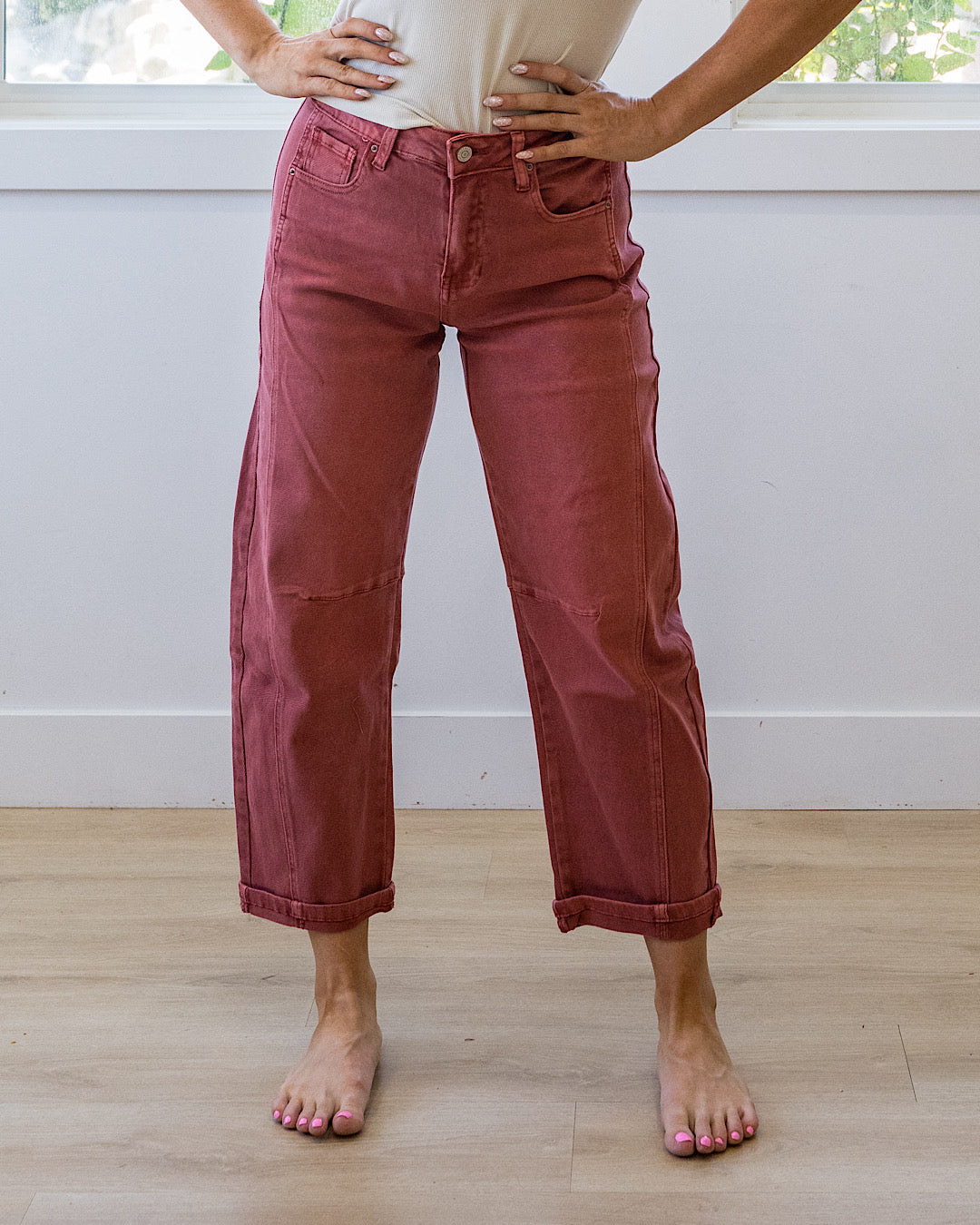 NEW! Alexandra Non Distressed Barrel Jeans - Cabernet