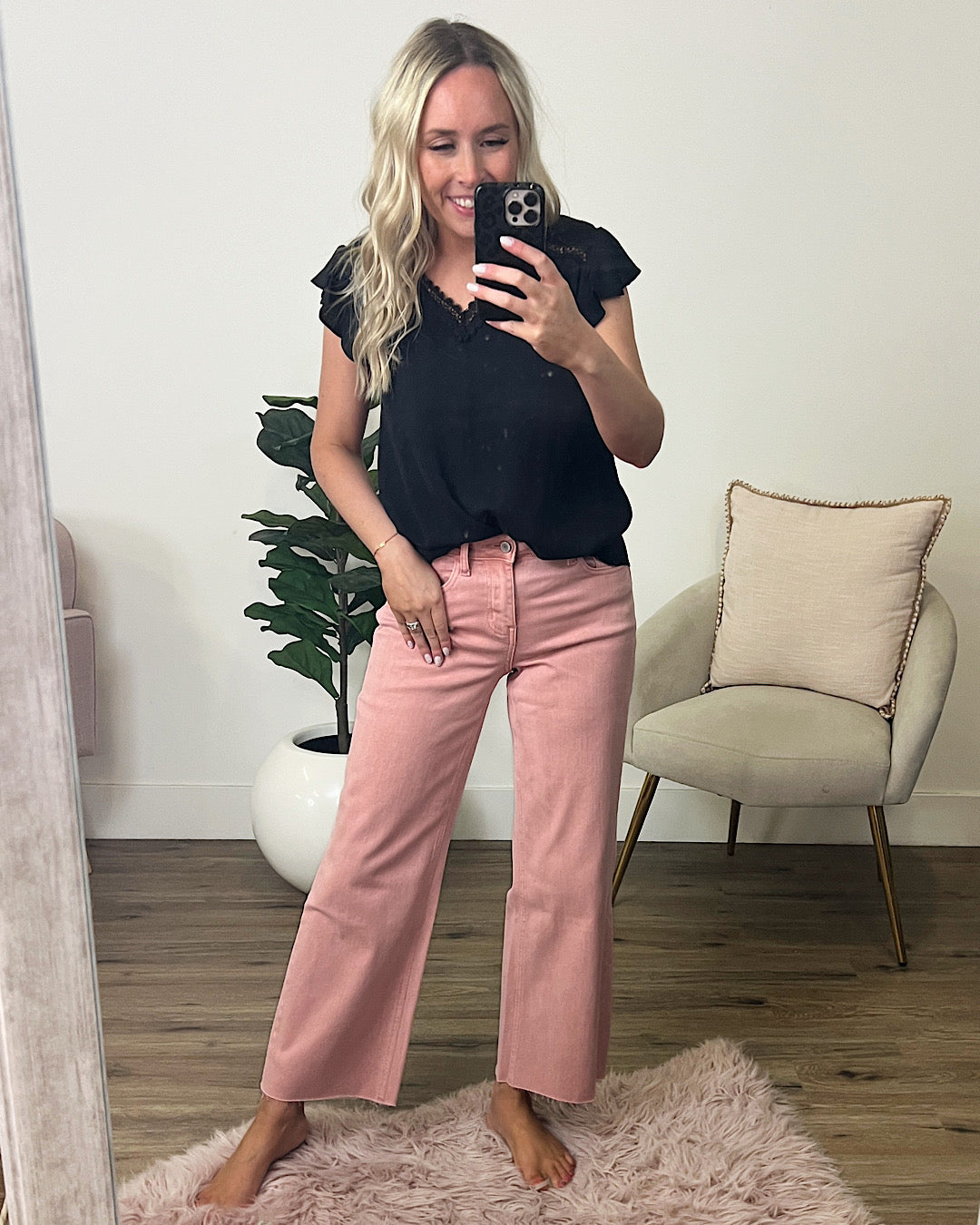 Vervet Skye Wide Leg Non Distressed Crop Jeans - Silver Pink  Vervet   