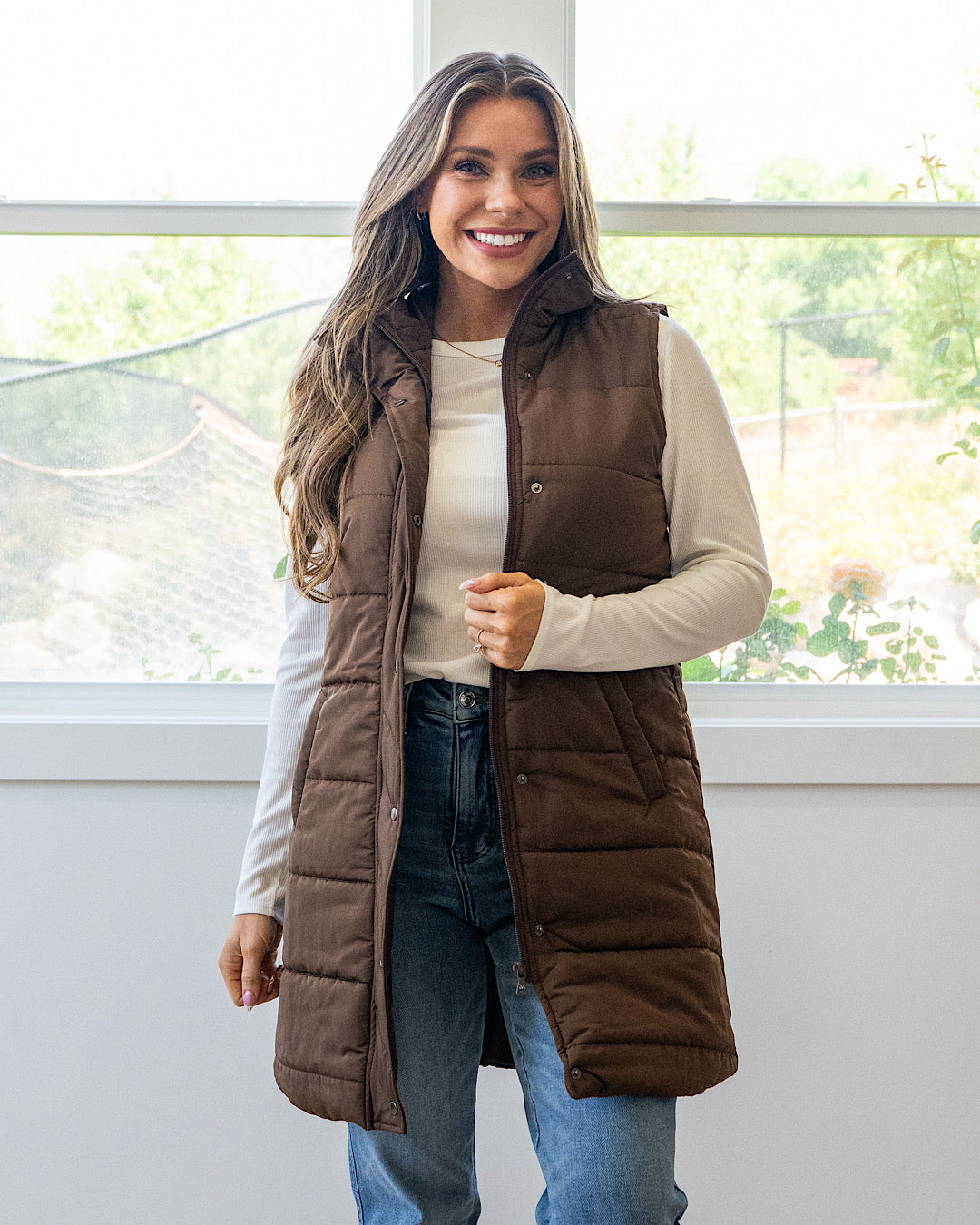 NEW! Harlow Long Vest - Brown Michelle Mae