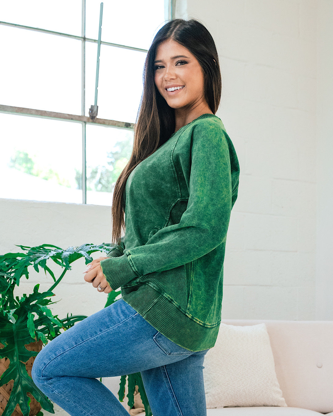 Girlfriend Crewneck Sweatshirt - Ash Dark Green  Zenana   