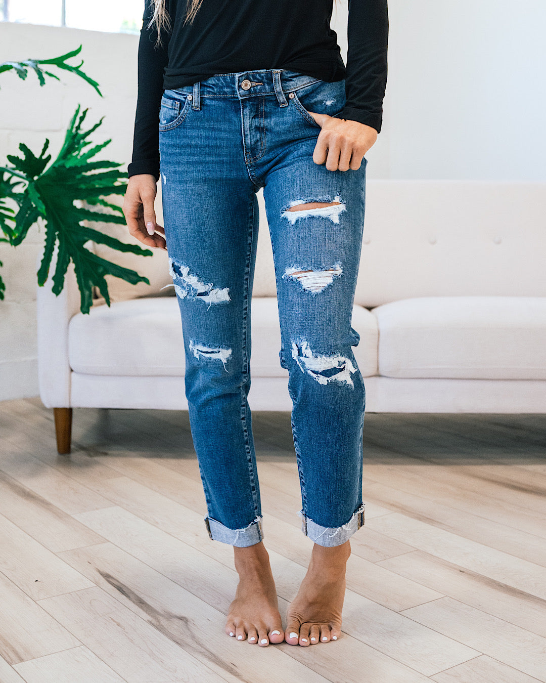 KanCan Kylie Patched Slim Boyfriend Jeans  KanCan   