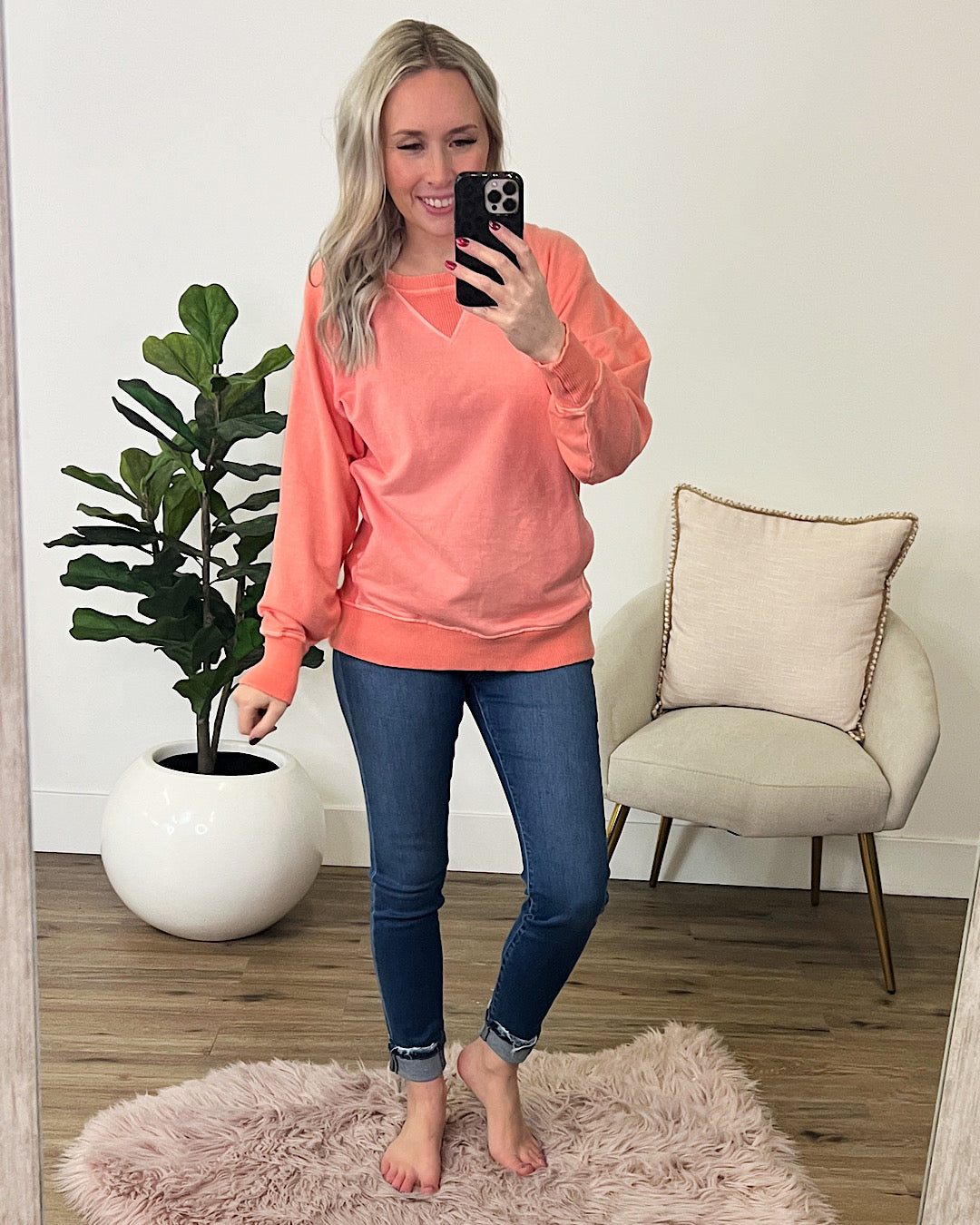 Girlfriend Crewneck Sweatshirt - Coral  Zenana   