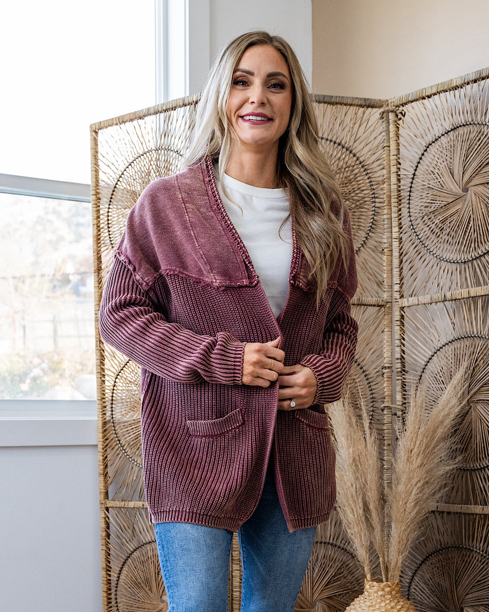 Beth Vintage Knit Grandpa Cardigan - Color Options Available! Easel Red Bean