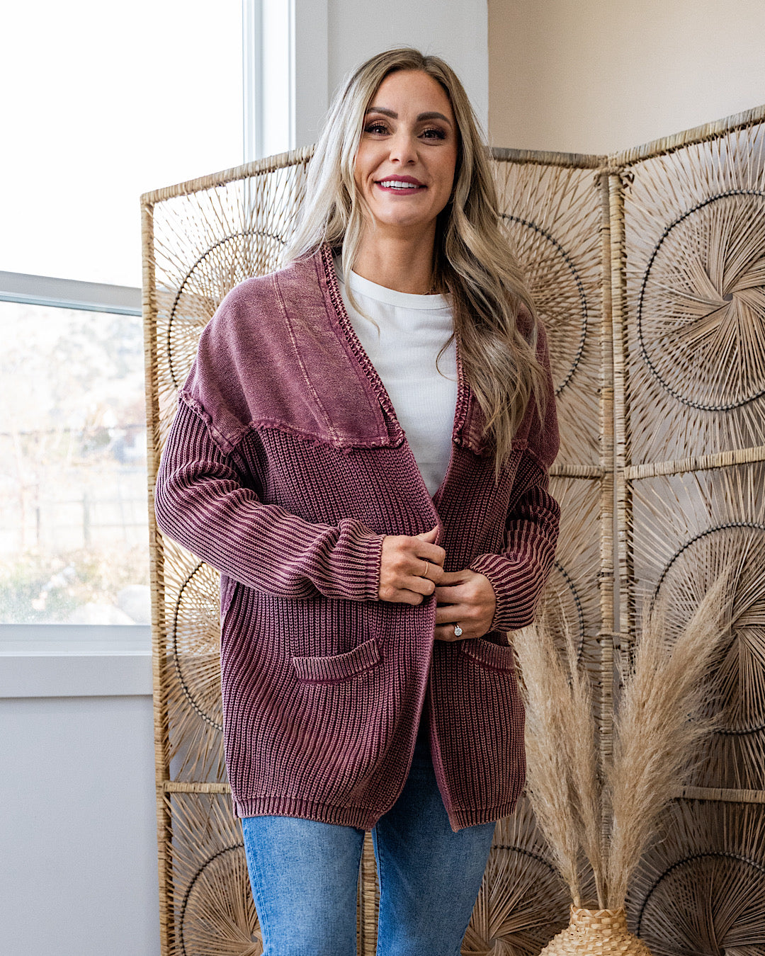Beth Vintage Knit Grandpa Cardigan - Color Options Available! Easel Red Bean