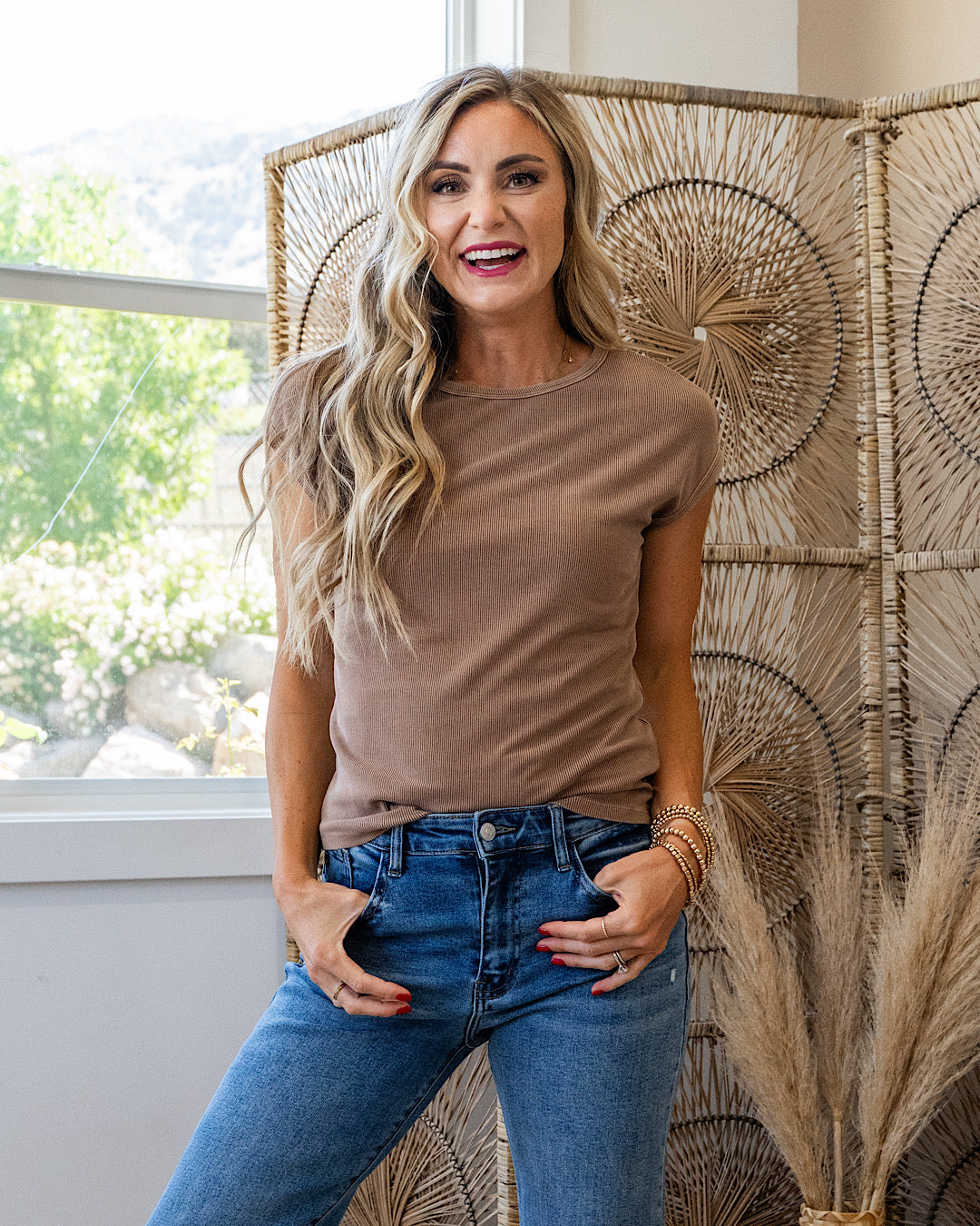 NEW! Piper Cap Sleeve Ribbed Top - Dark Taupe Be Cool
