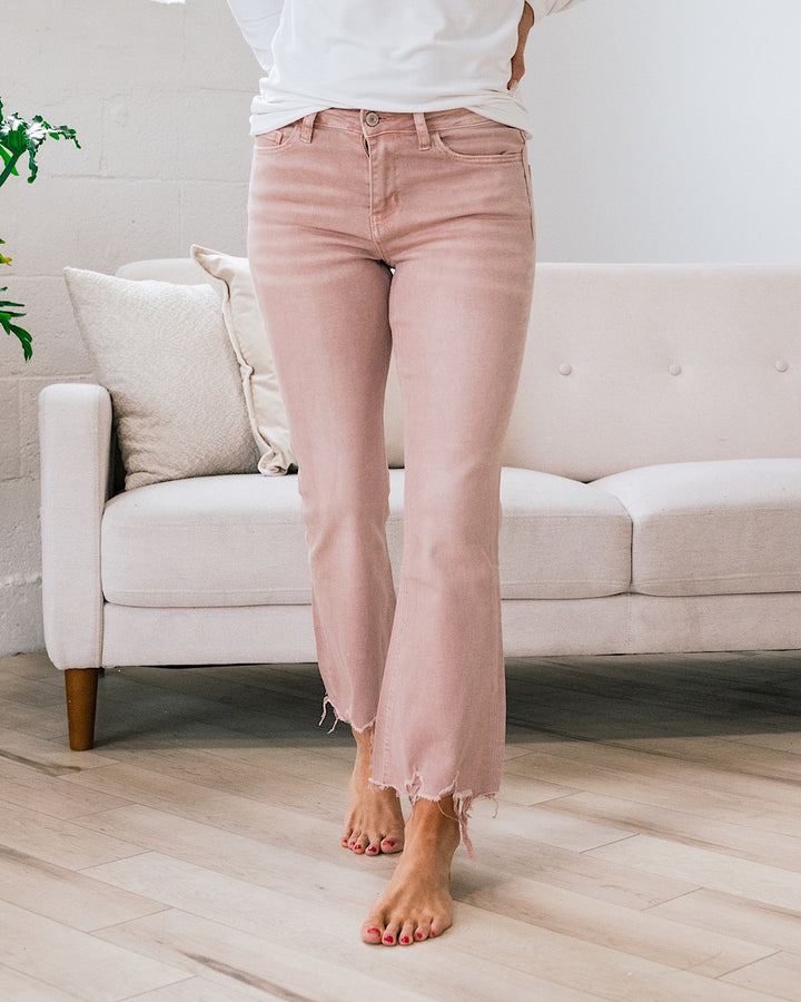 Vervet Light Coral Crop Flare Jeans  Vervet   