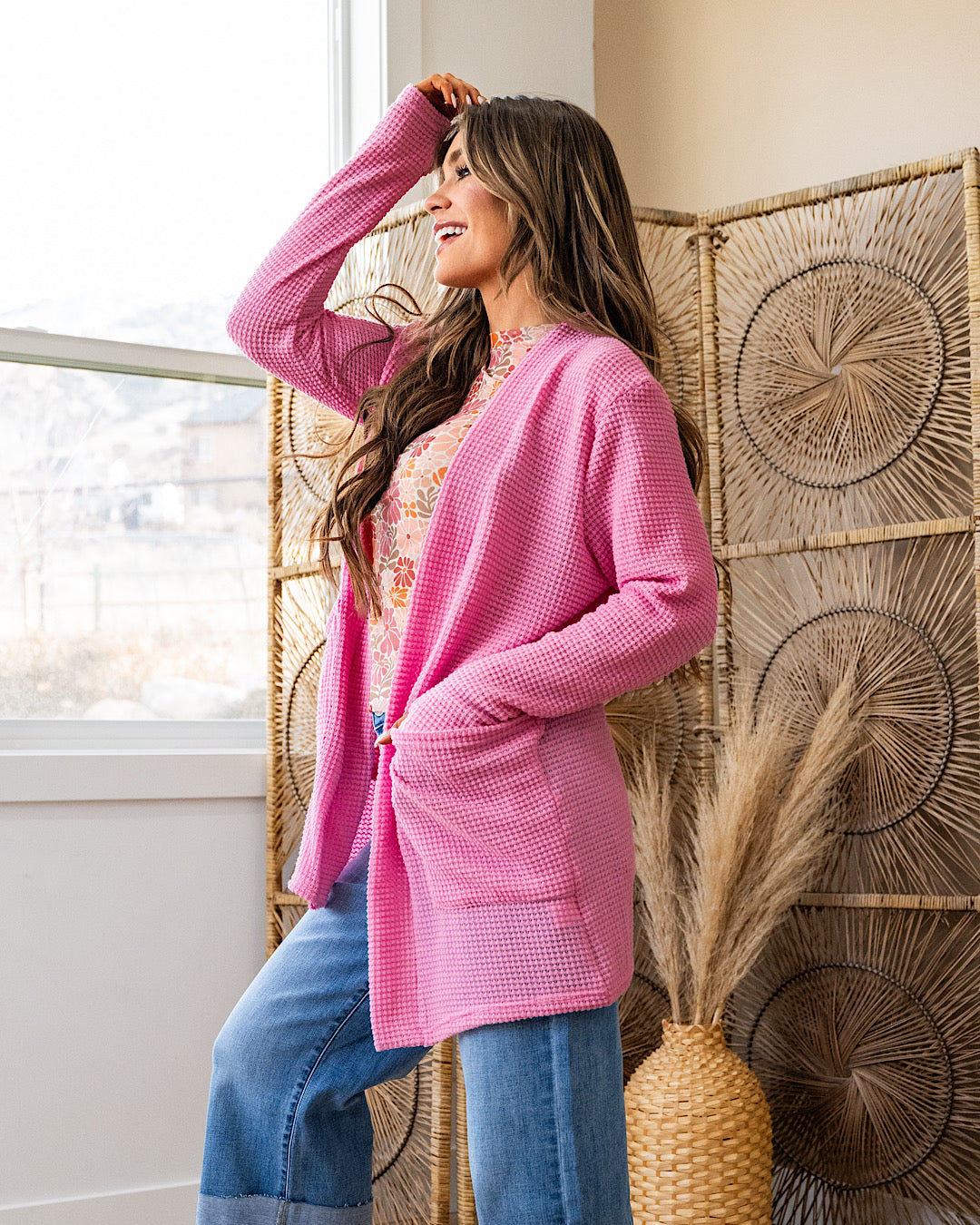 NEW! Bobbie Open Front Waffle Cardigan - Pink Blakeley