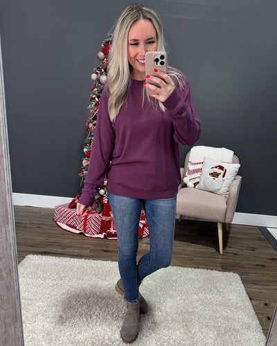 Mia Ribbed Crewneck Top - Plum Michelle Mae