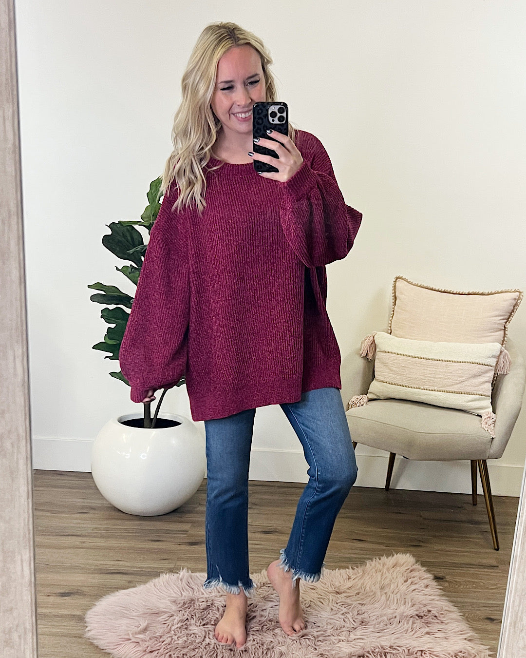 Lost Track Maroon Chenille Sweater FINAL SALE  First Love   