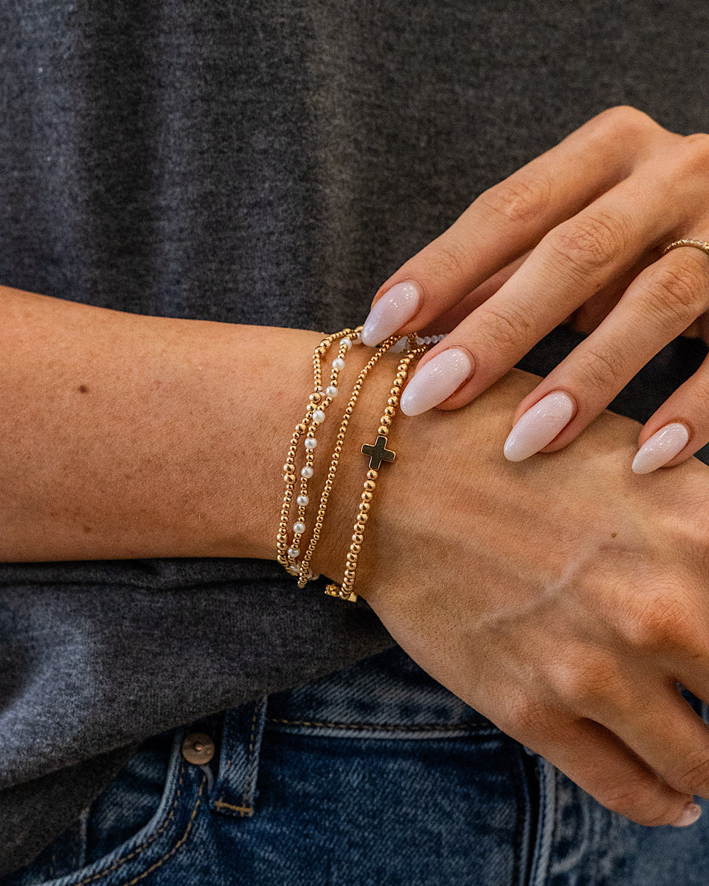 NEW! Dainty Metallic Glass Bead Bracelet Set Trendy Wholesale
