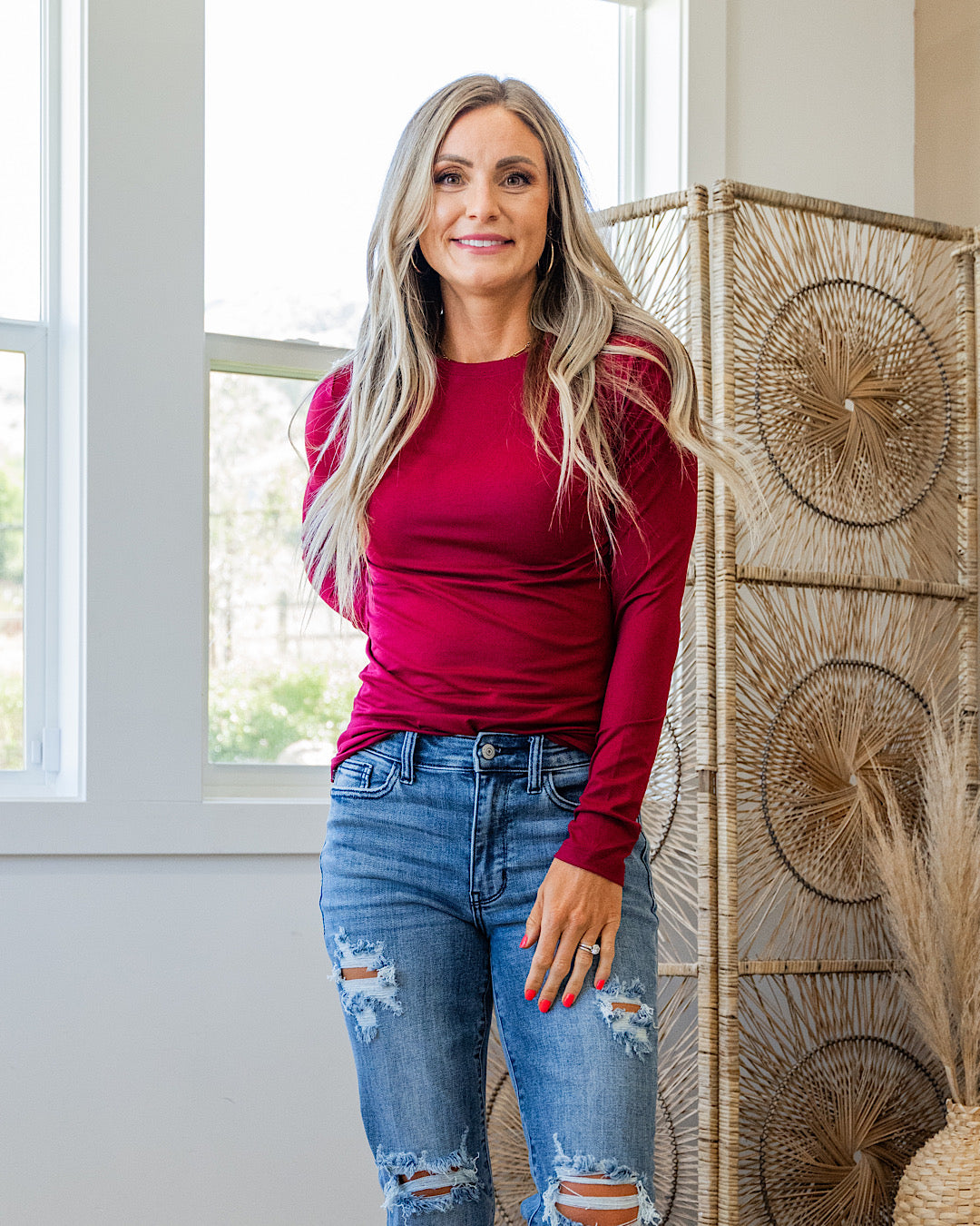 NEW! Favorite Crewneck Long Sleeve Top - Cabernet