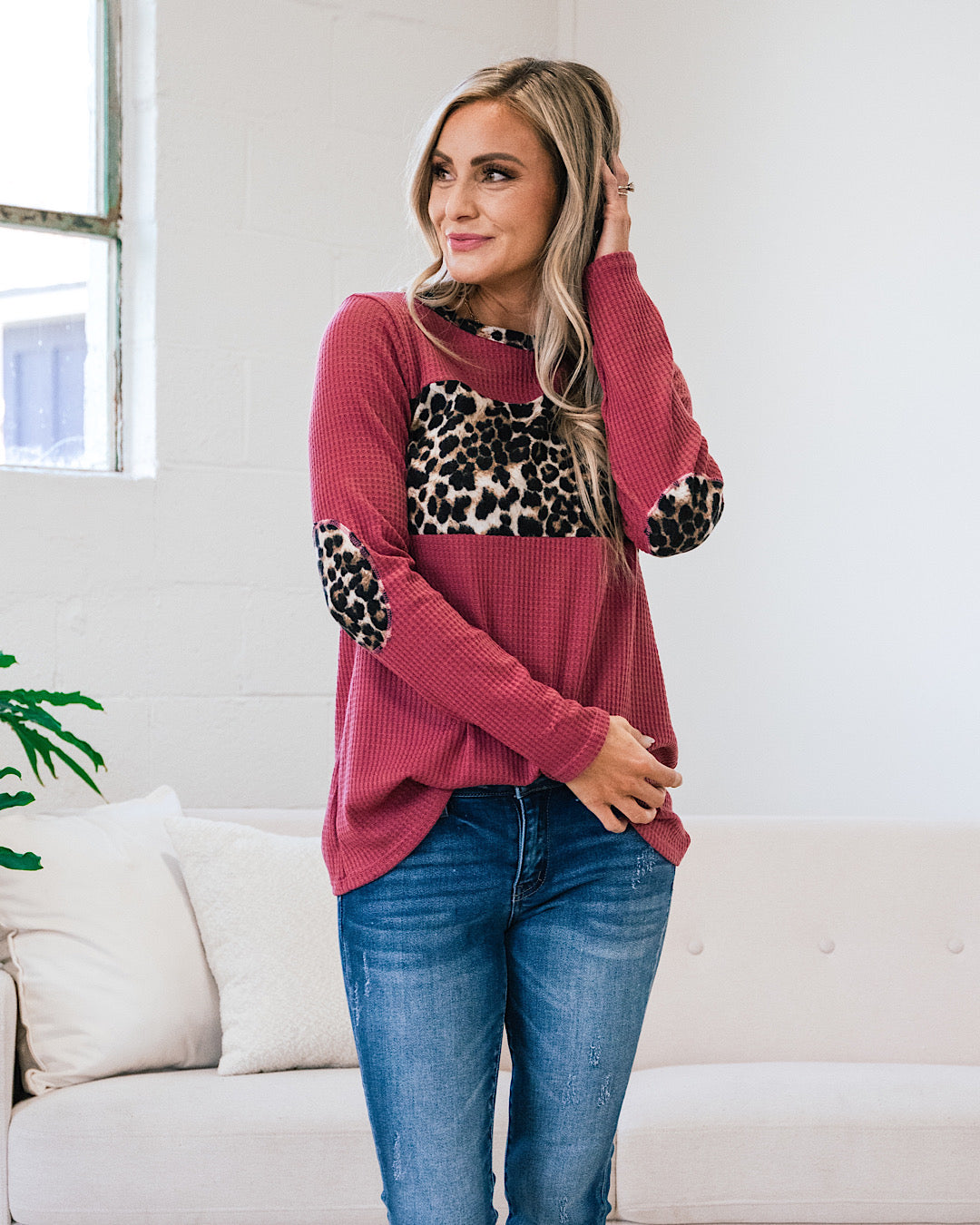 Rosie Mauve Waffle Knit with Leopard Top FINAL SALE  Heimish   