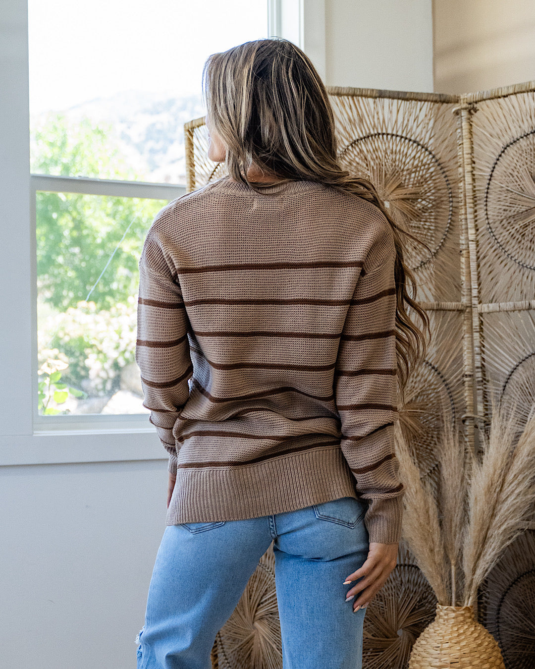 NEW! Andrea Striped Side Slit Sweater - Mocha Be Cool