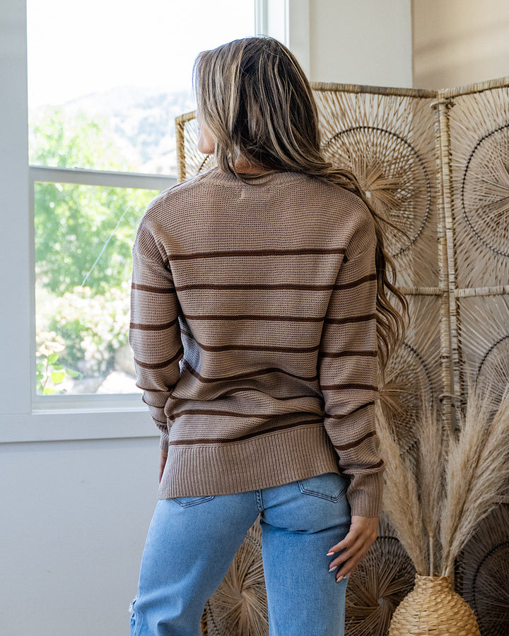 NEW! Andrea Striped Side Slit Sweater - Mocha Be Cool
