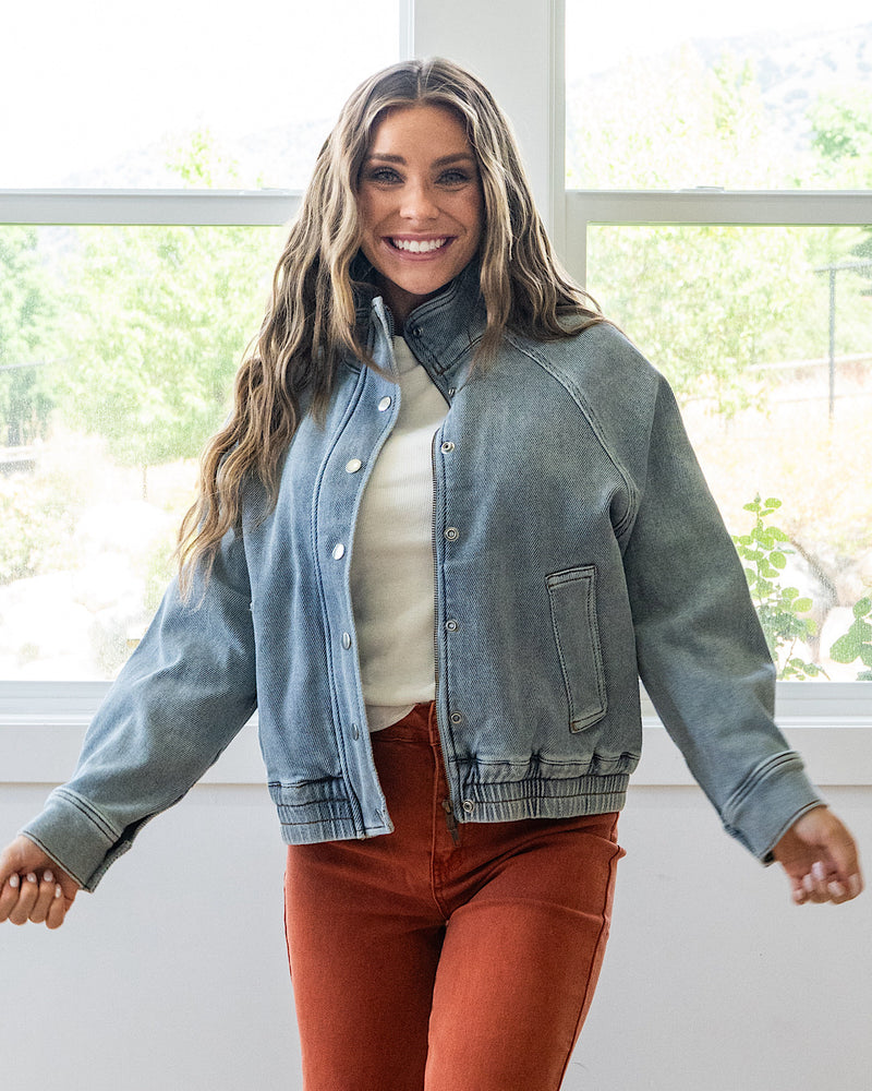 NEW! Judy Blue Bomber Denim Jacket