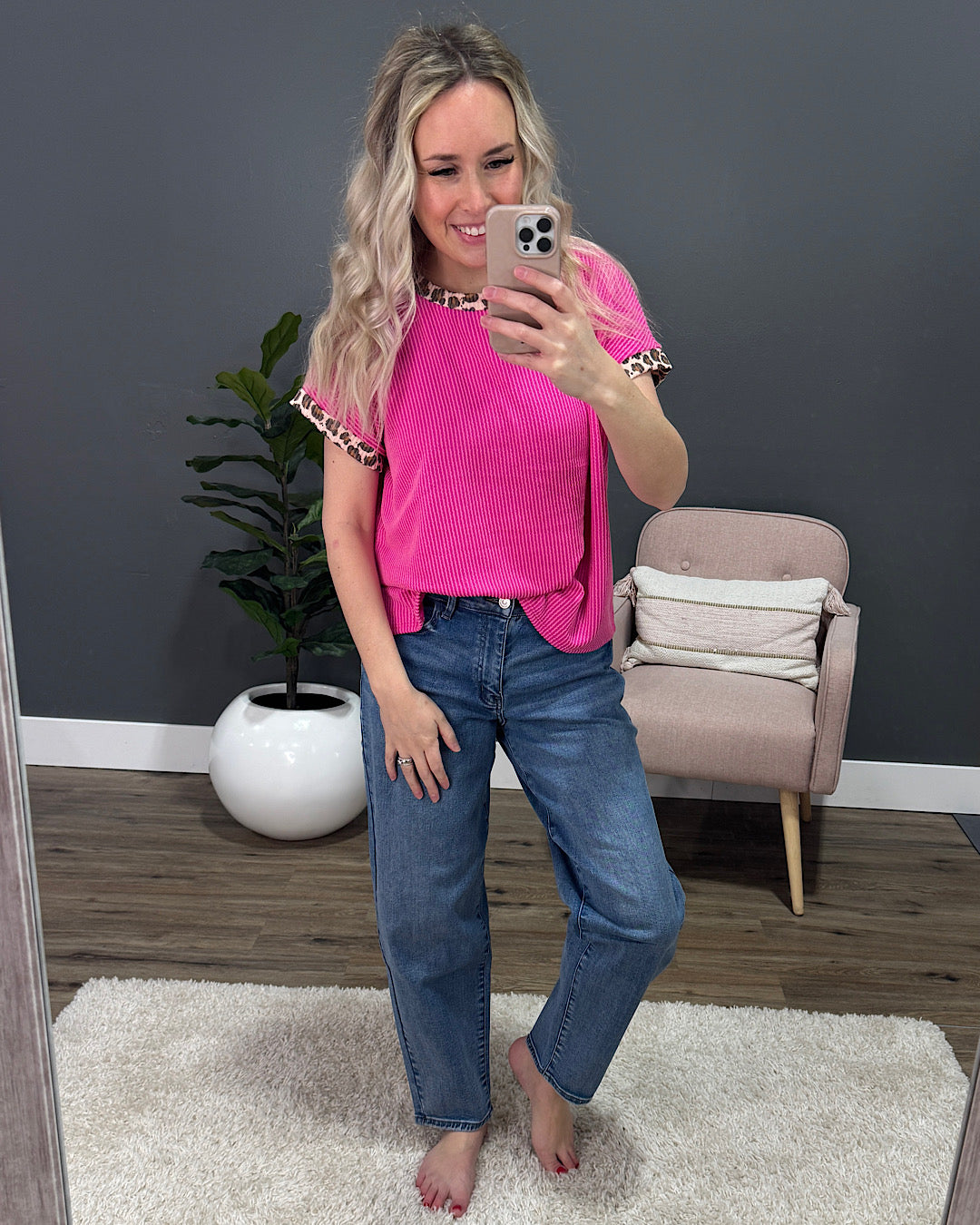 Amber Corded Top with Leopard Detail - Fuchsia Lovely Melody