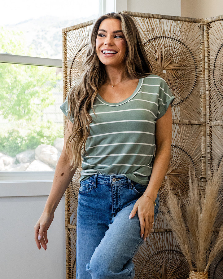 Take Me Back Striped Jersey Top - Sage Staccato
