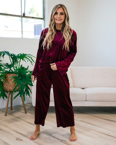 Velvet Wide Leg Pants - Wine FINAL SALE  Lovely Melody   