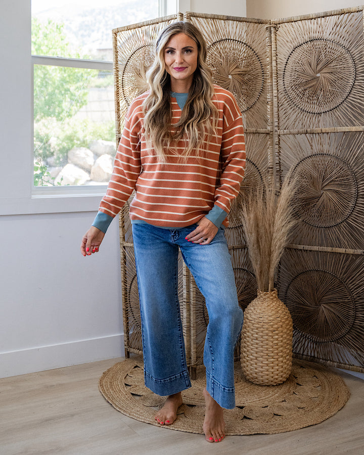 NEW! Charlotte Contrast Striped Sweater - Terracotta