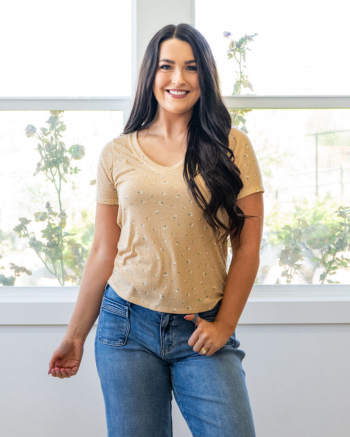 NEW! Skylar Textured Knit Floral Top - Taupe