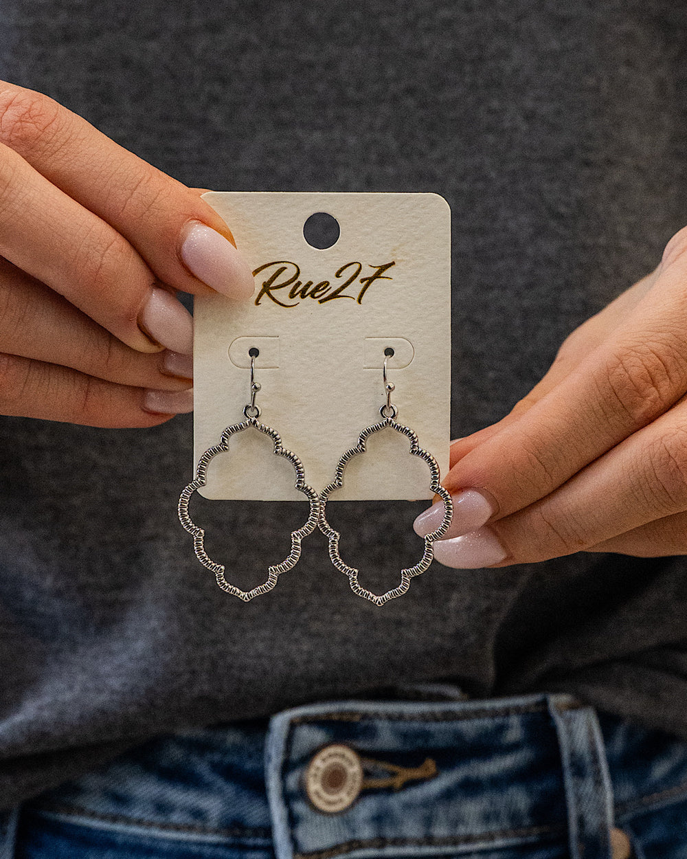 NEW! Silver Textured Moroccan Shaped Dangle Earrings Trendy Wholesale