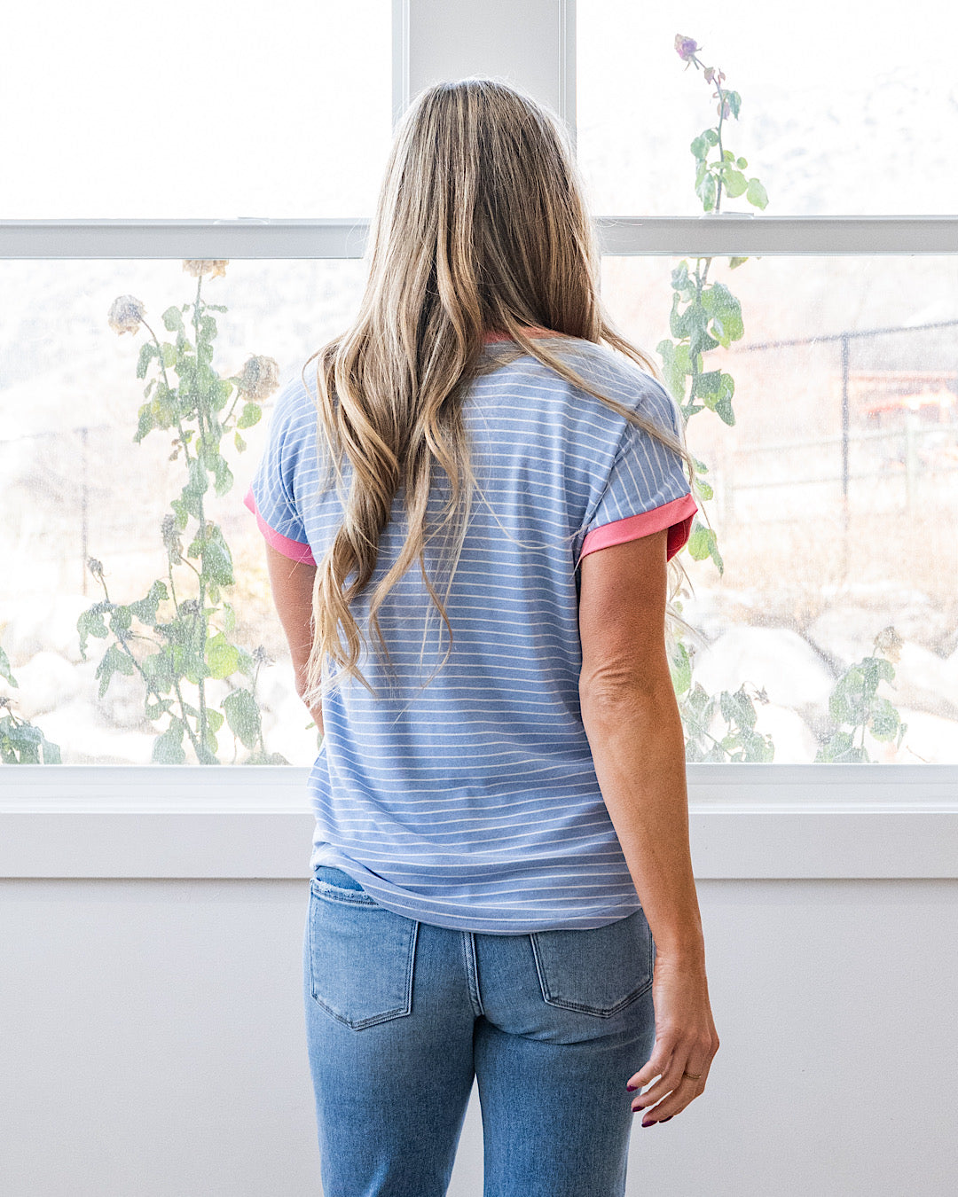 NEW! Izzy Striped Knit Top - Slate & Pink Staccato