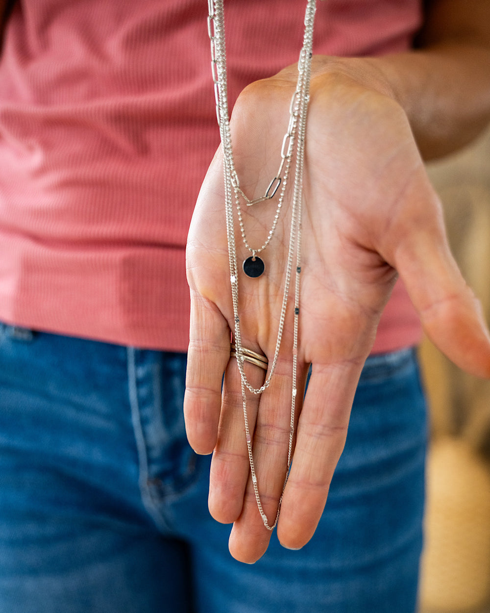 NEW! Multi Strand Chain Necklace - Silver Trendy Wholesale