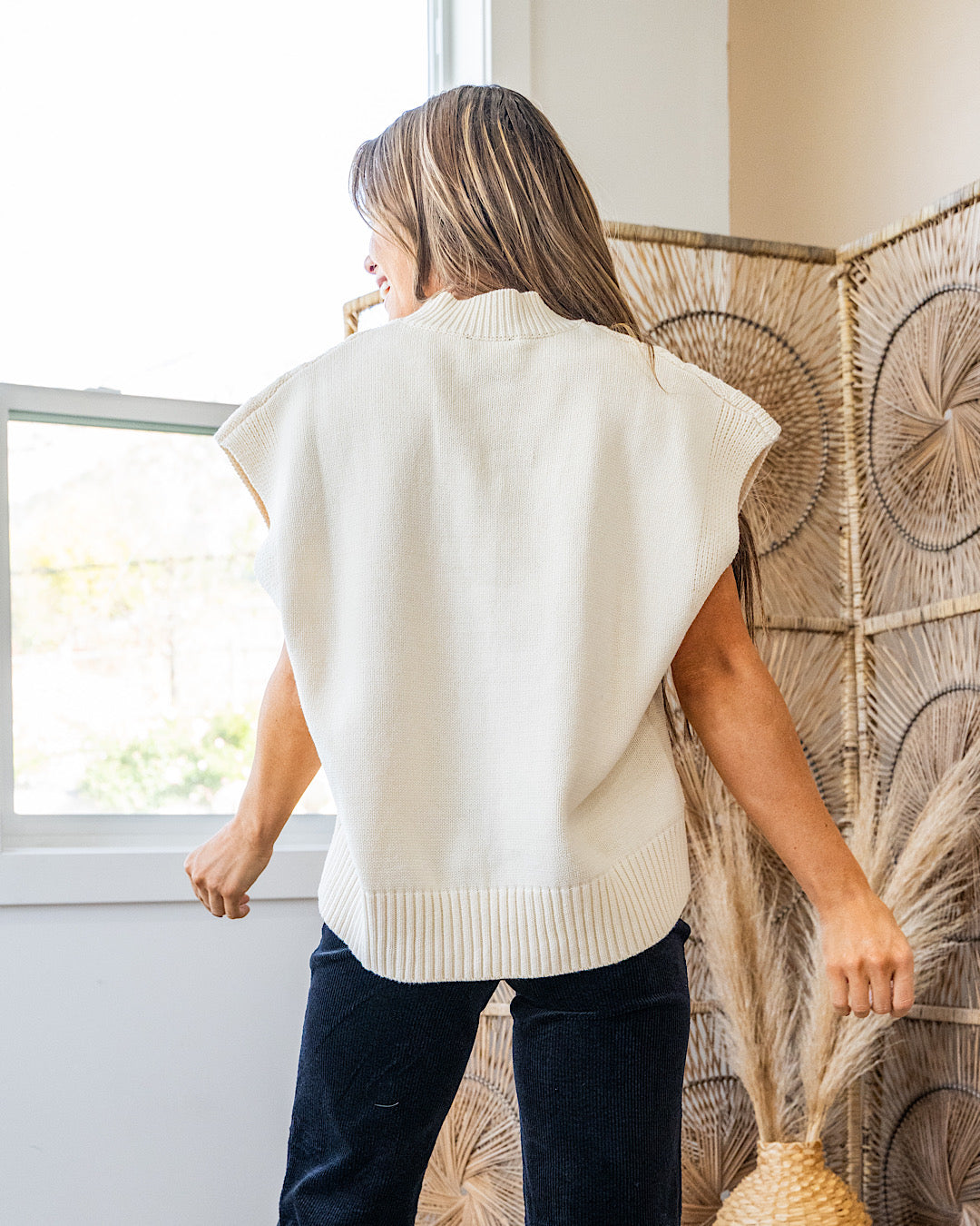 Elliana Cable Knit Sweater Vest - Cream Heyson