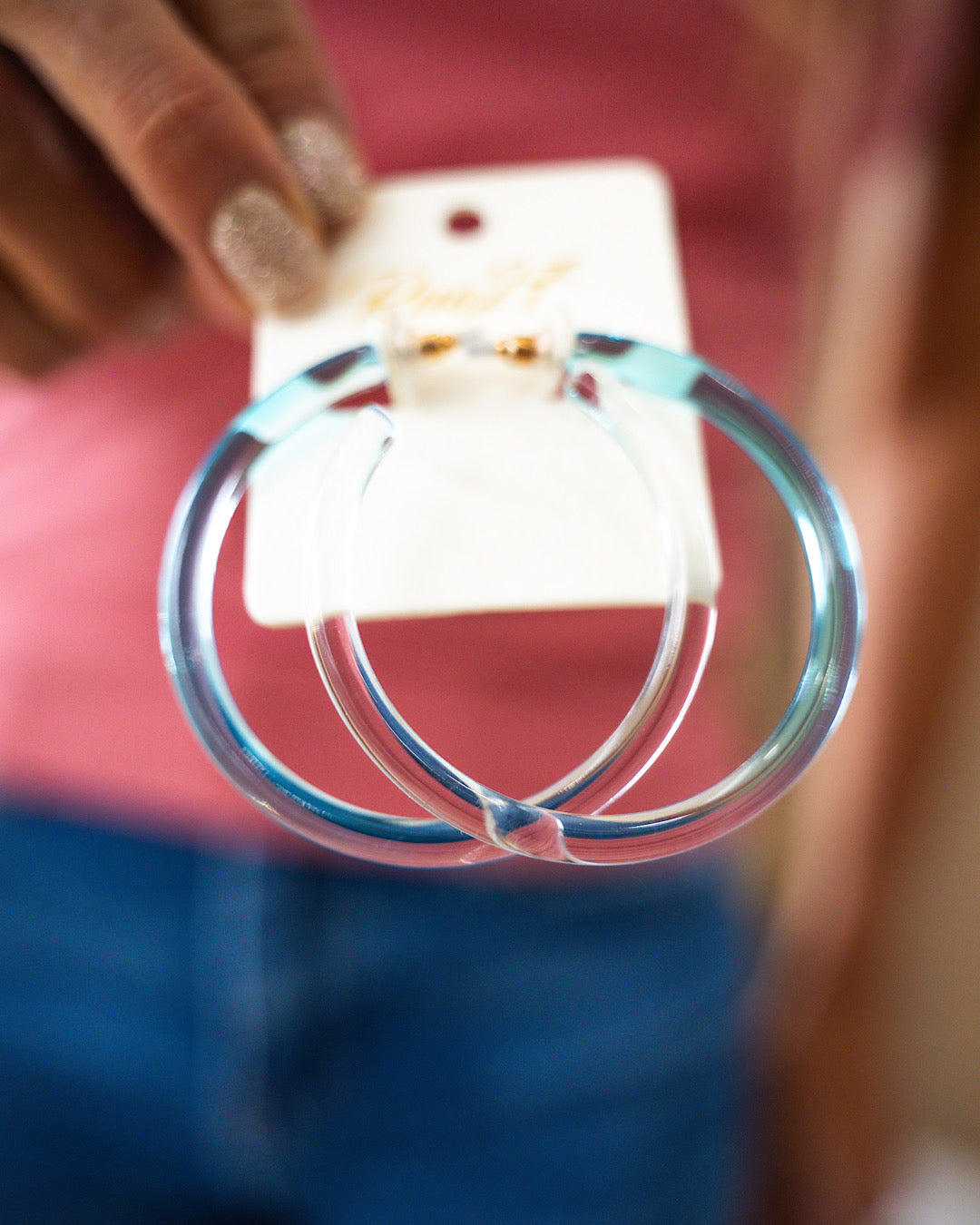 Lucite Hoop Earrings - Blue  Trendy Wholesale   