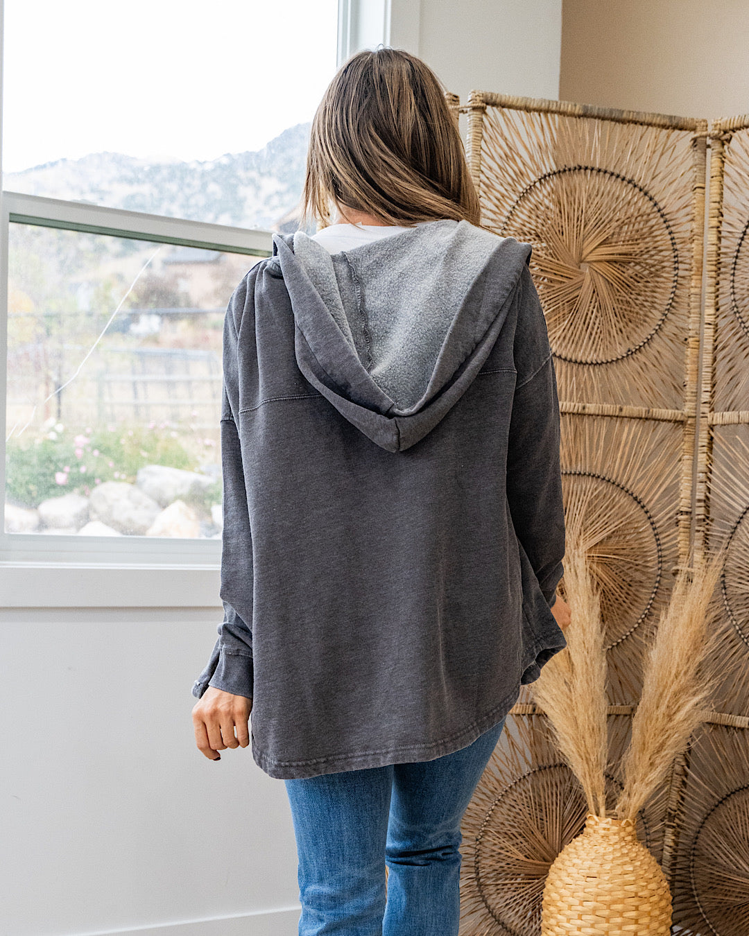 NEW! Mono B Fleece Hooded Cardigan - Charcoal Mono B