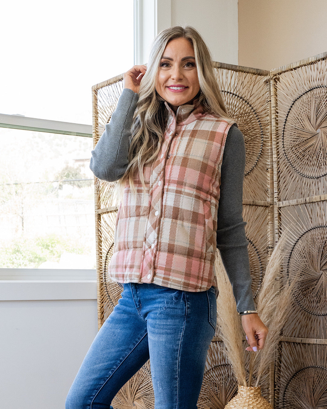 NEW! Gia Plaid Quilted Vest - Blush  Staccato   