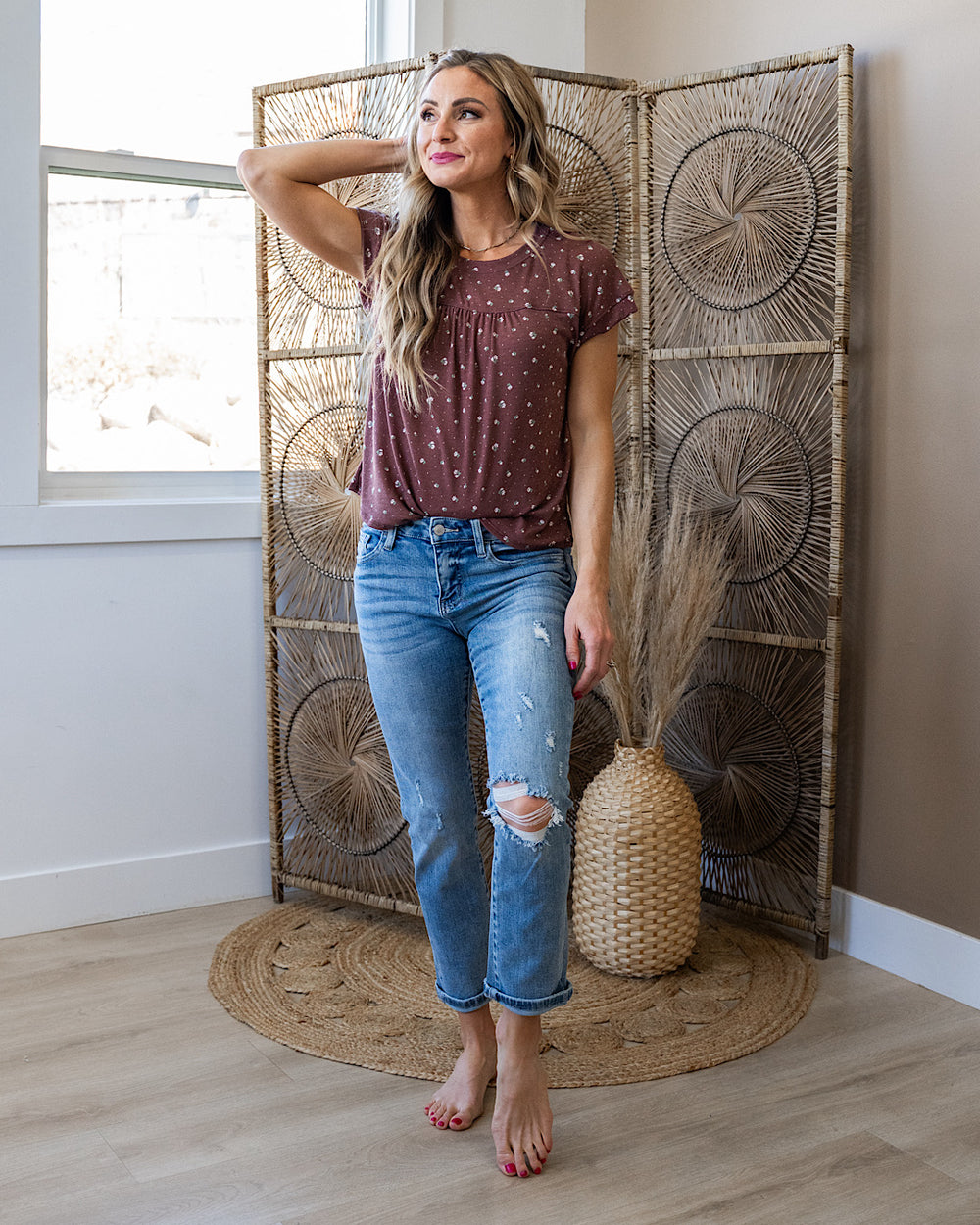 NEW! Erica Floral Pleated Top - Cocoa PS Kate