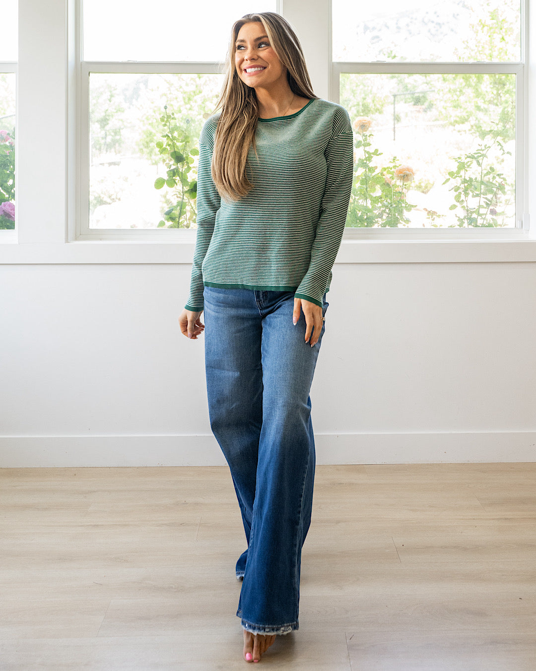 NEW! Evelyn Striped Sweater - Forest