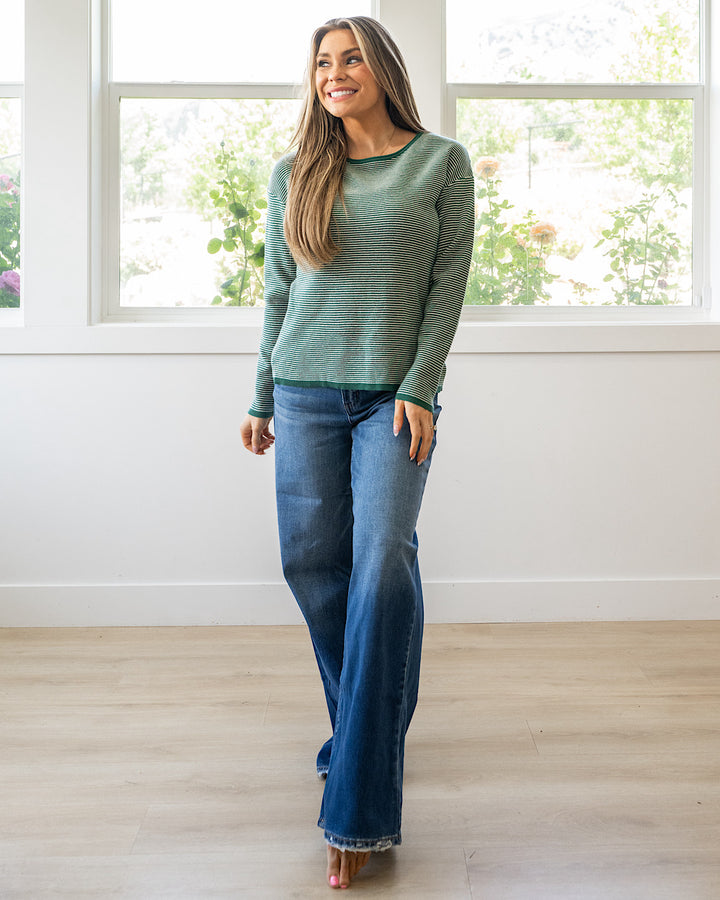 NEW! Evelyn Striped Sweater - Forest